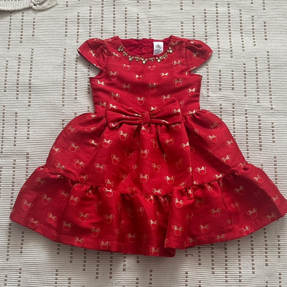 Disney Red Dress with Gold Accents and Mouse Pattern